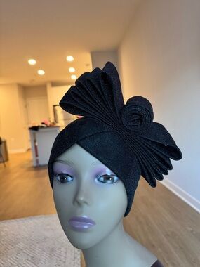 Shiny elegant Black Turban Headwrap with Sculpted Bow
